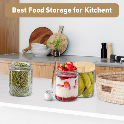 16oz 4 Pack,Overnight Overnight Oats jars Oats Containers with Bamboo Lids for Meal Prep,Wide mouth Mason Glass Salad