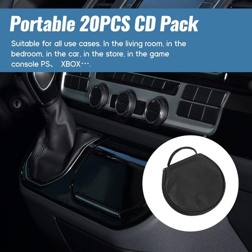 Bewudy CD Case Holder, CD Case for Car DVD Holder Portable Disc Organizer DVD Round Storage Wallet for Car, Home, Travel Carrying (Black)
