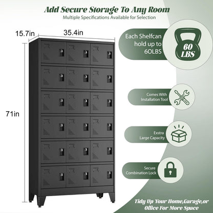 Lusiwry Metal Lockers for Employees-18 Doors Storage Locker with Shelves and Lockable Steel Cabinet for School,Gym,Office,Staff,Assembly Required,Black