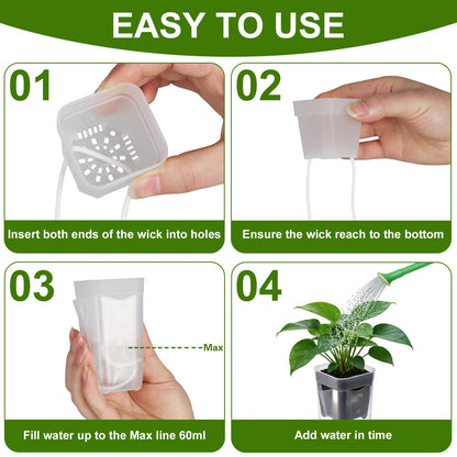 12 Pack 2" Small Self Watering Pots for Indoor Plants Mini Clear Plastic Planters with Water Level and Drainage Holes with Plant Labels and Wick Cord for Succulents, Propagation, and African Violet