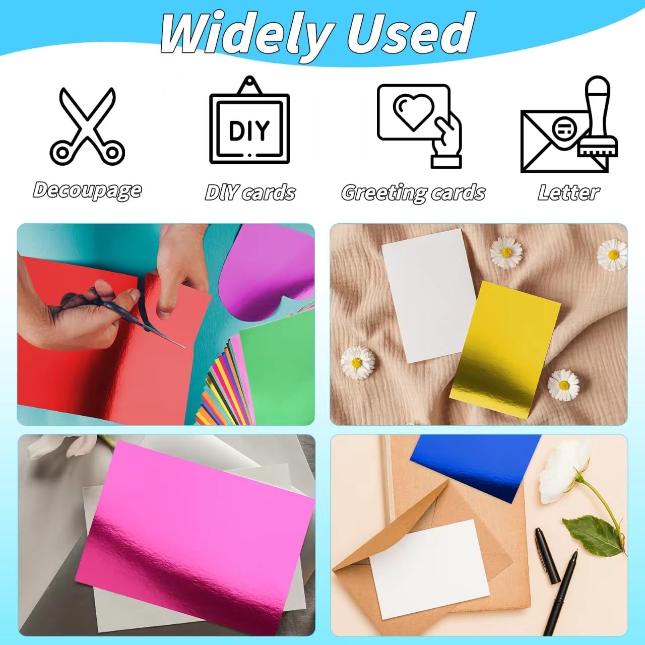 100 Sheets Metallic Mixed Cardstock Paper Bulk, Foil Paper Board 12" x 12", Mirror Finish Surface, Assorted Mixed Glitter Paper 250gsm for Crafting Card Making Invitations Decorations