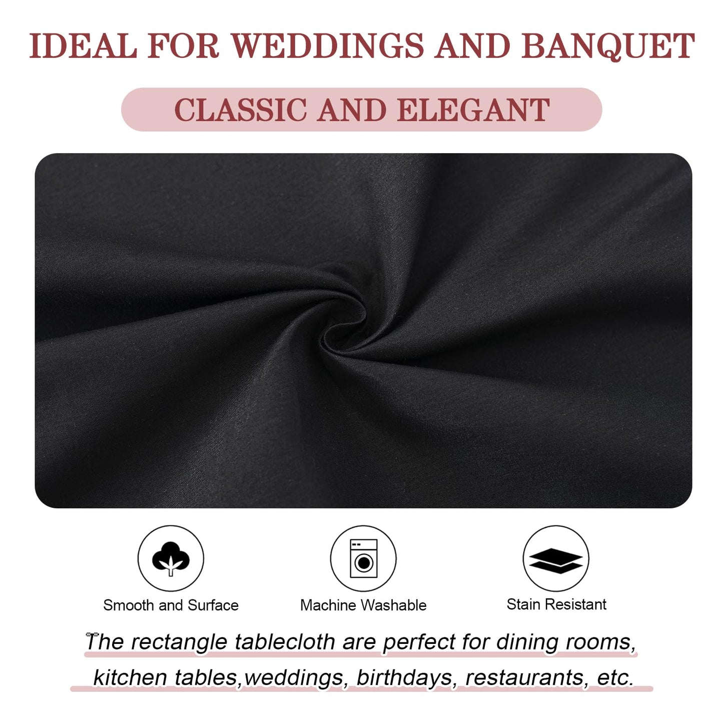 Mclisle 8 Pack Black Tablecloths 60 x 126 Inch Table Cloths for 8 Foot Rectangle Tables, Wrinkle Resistant Washable Polyester Fabric Rectangular Tablecloth for Buffet, Wedding, Party, Banquet