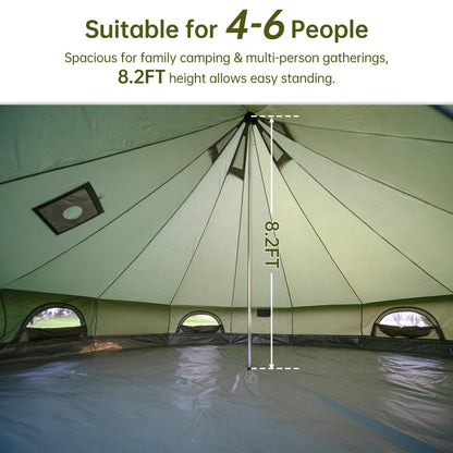 Bell Tent with Stove Jack – Spacious 13.1ft Family Glamping Yurt, 4-6 Person, 4 Season, Easy Setup, Waterproof, Ventilated Outdoor Shelter (13.1ft(Green)