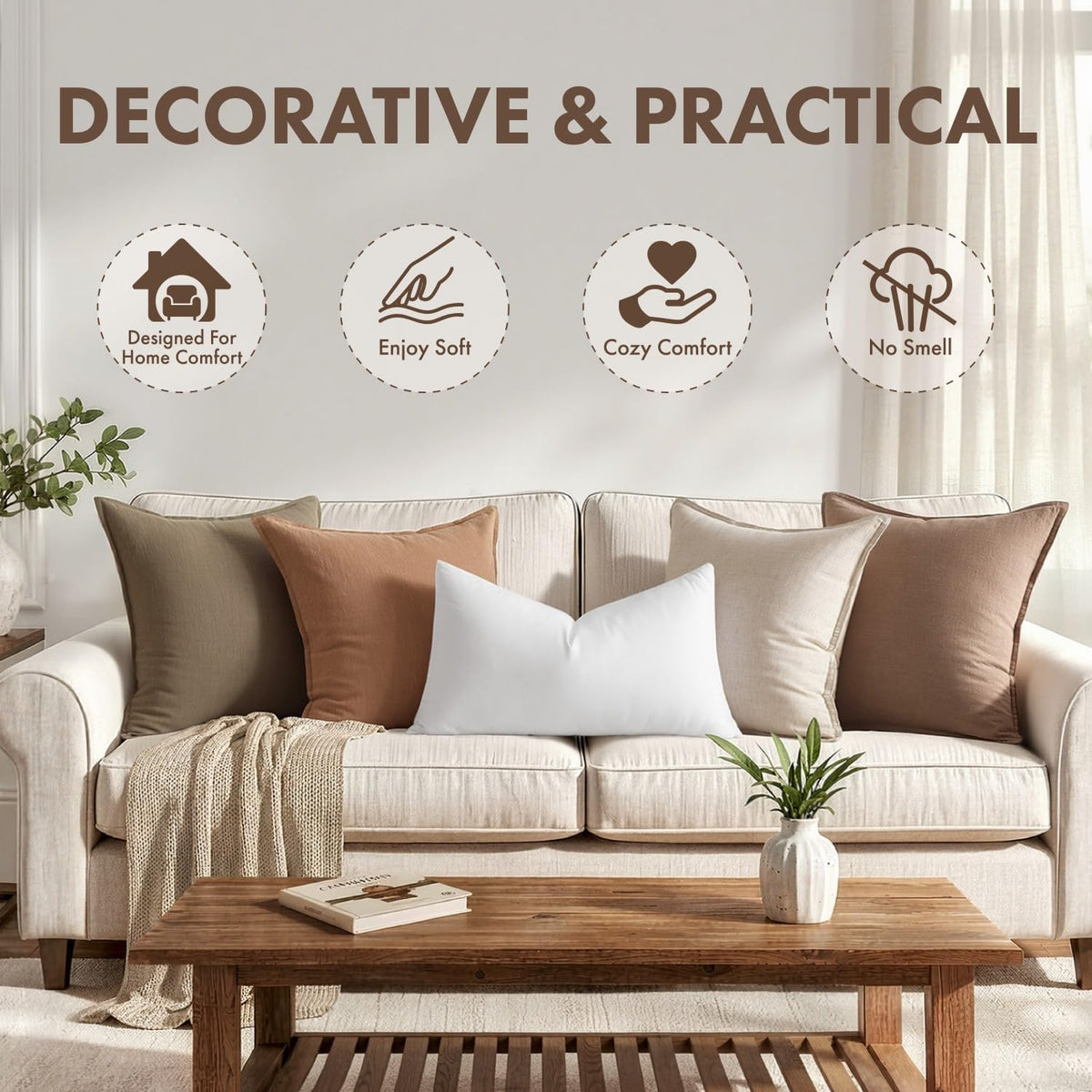 MIULEE Down Alternative Pillow Insert - Ultra Soft Fluffy Decorative Throw Pillow | 12x20 Inch for Sofa & Bed