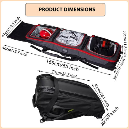 Padded Snowboard Bag with Wheels, Heavy-Duty Wheeled-Ski Travel Bag, Storage Ski Board Boots, Helmet, Jacket for Flying Air Travel, 65 Inch (Extendable to 80.7 Inch),Light Green