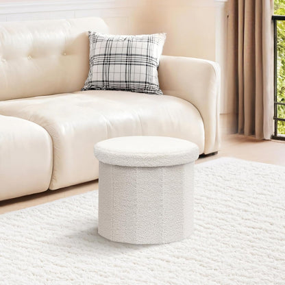 15"x15"x13.2" PINPLUS Round Storage Ottoman Cube Footrest - Versatile Boucle & Faux Teddy Fur Stool with Hidden