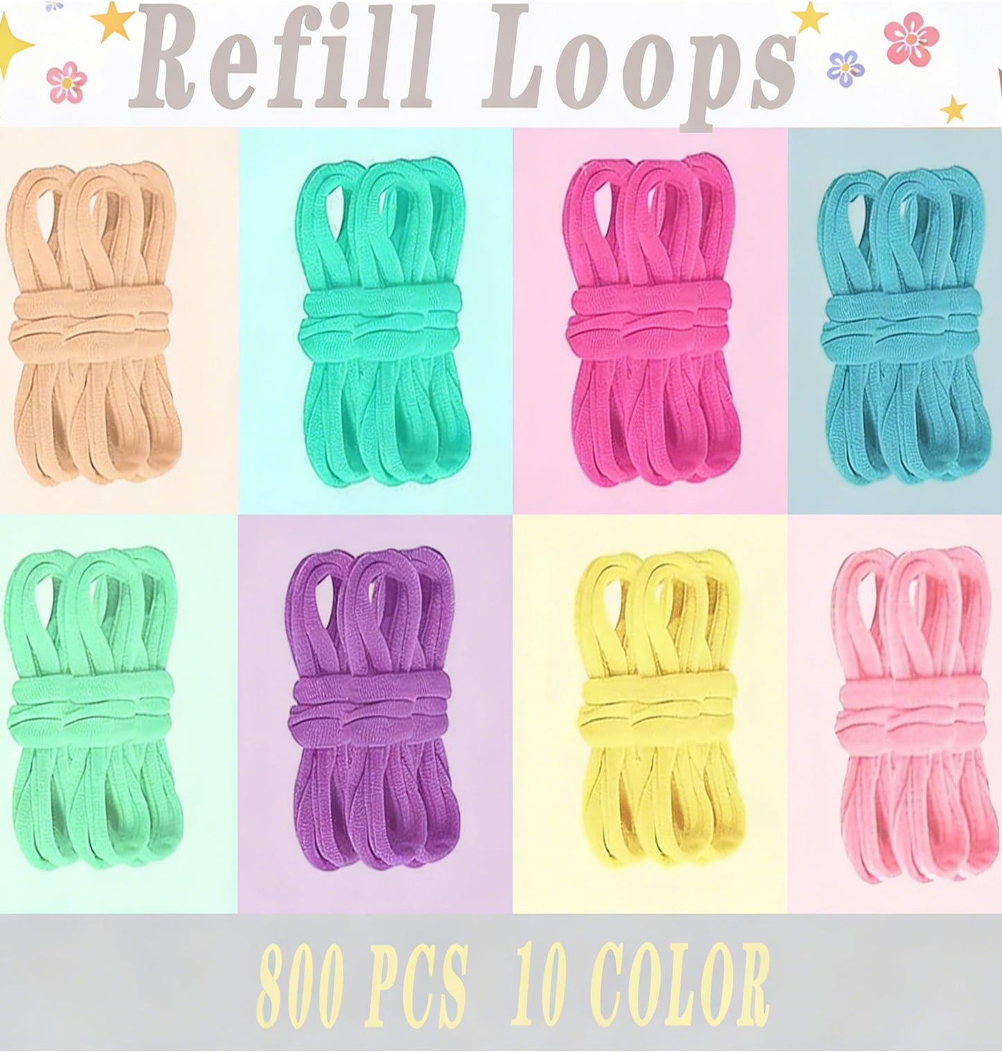 VALOZENC 800PCS Loom Refill Loops, 8 Color Loom Loops for Potholder Making Weaving Crafts Flexible DIY for Family Projects