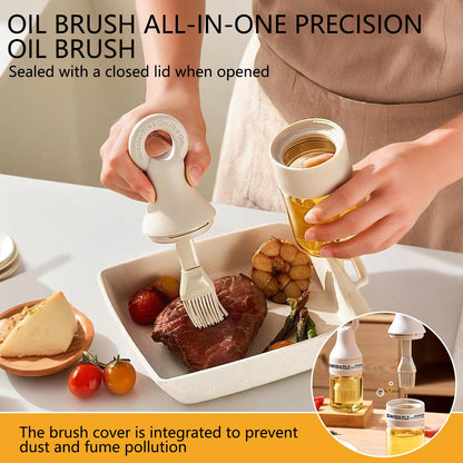 QQC 2 in 1 Oil Dispenser Bottle with Silicone Brush - 150ml/5.07oz Borosilicate Glass Basting Brush for BBQ, Grilling, Easy Kitchen & Outdoor Cooking