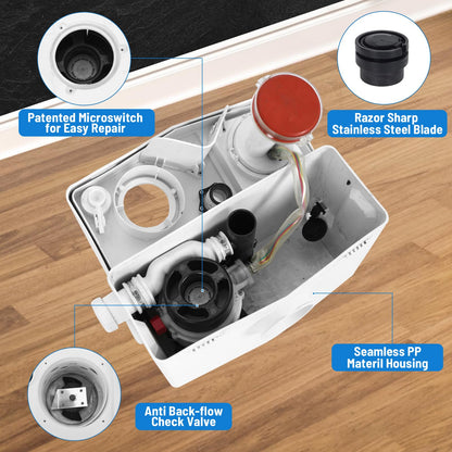 800Watt Macerator Pump for Basement Upflush System, Macerating Toilet Pump with 4 Water Inlets & 2 Outlets for Kitchen/Sink/Basin/Toilet Waste Water Disposal, 36ft Vertical Pumping