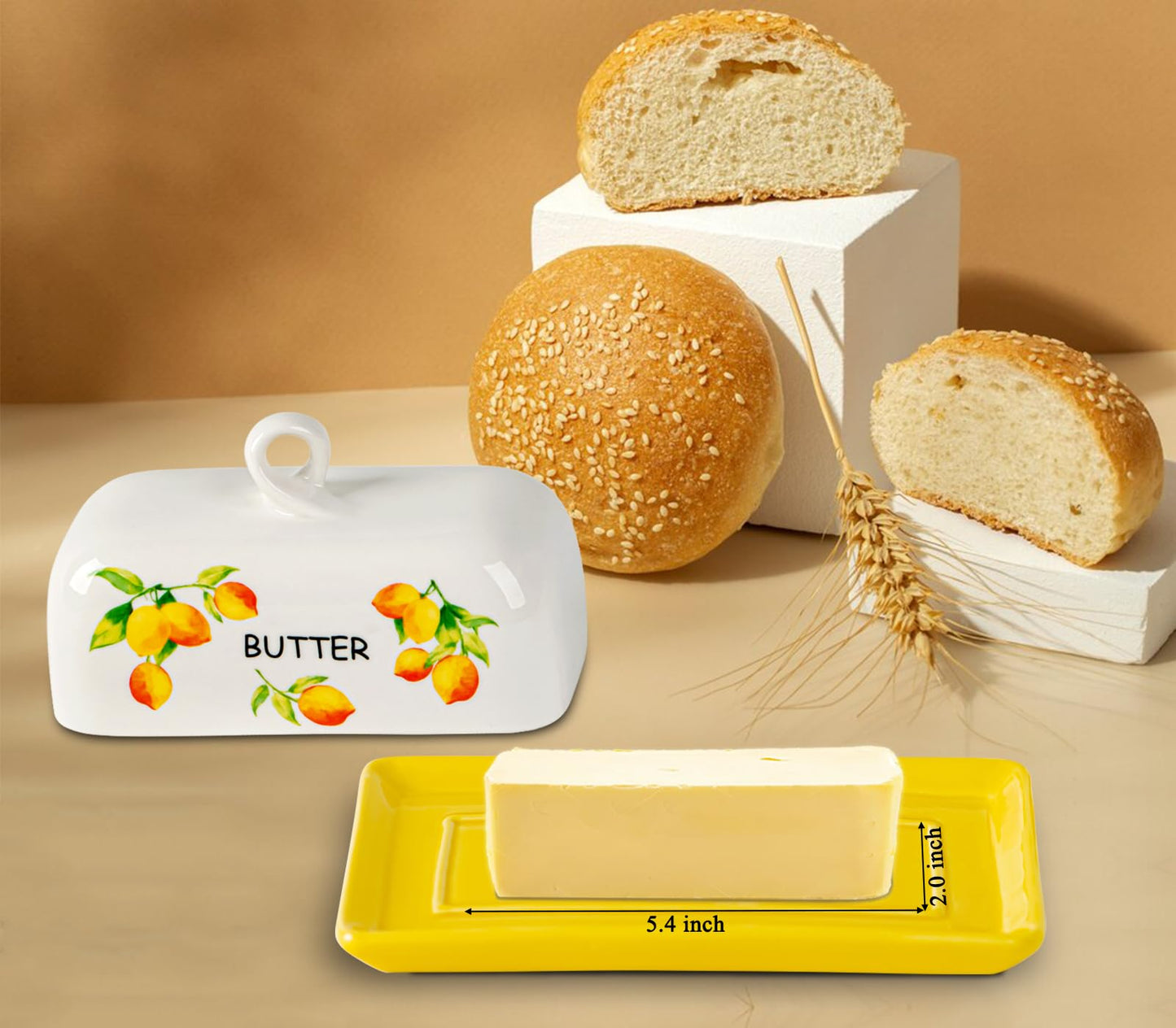 Lemon Butter Dish With Lid For Countertop Yellow Ceramic Butter Dish Large Butter Holder With Cover Butter Tray Painted Butter Holder Le Creuset Butterdish