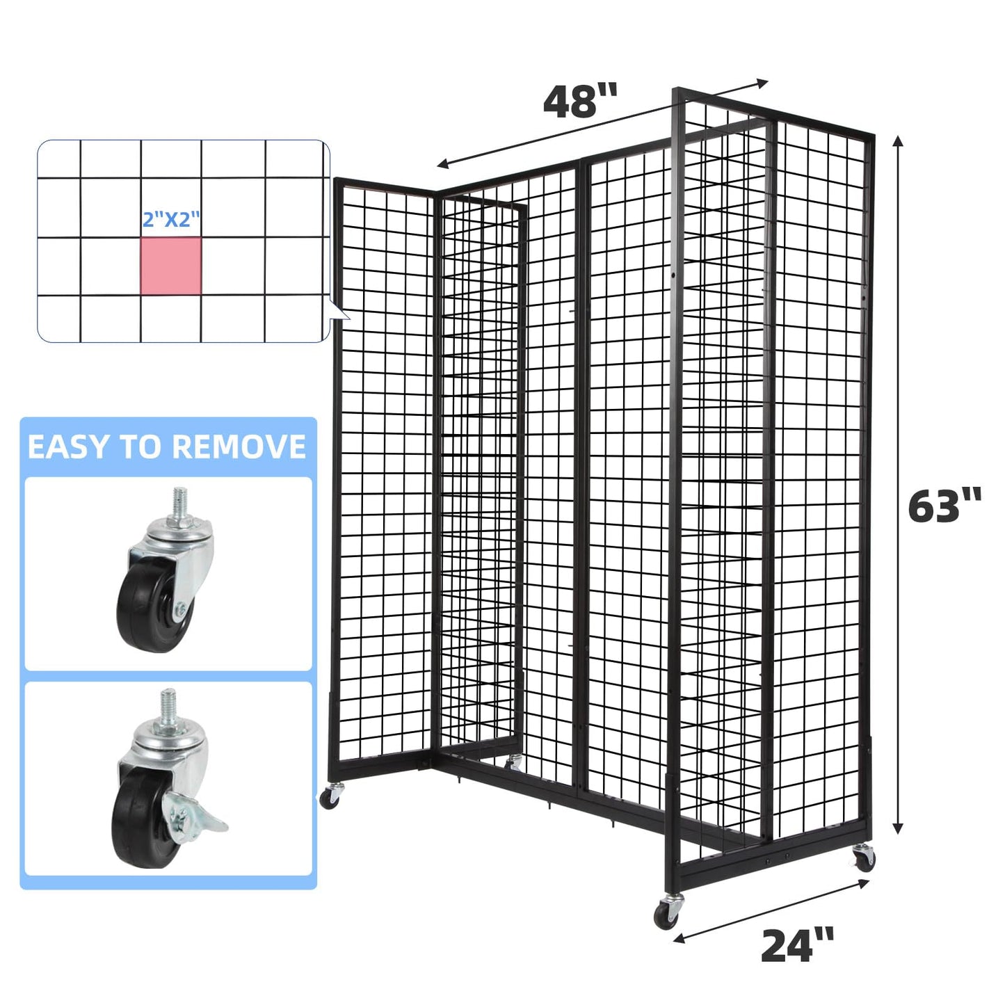 NectaCol Grid Gondola Unit, 4pcs 2'x 5' Grid wall Panels with Sturdy Frames, Gridwall Display Stand with Wheels, Craft Show Gridwall Display Rack, Art Display - Black
