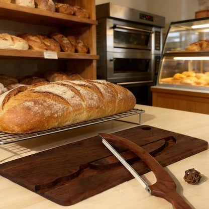 Bread Bow Knife for Homemade Bread, Bread Cutter and Wooden Board Set,Bread Cutting Board with Crumb Tray,Universal Left Right Handed Design,Kitchen Gadgets Gifts for People who Love Baking