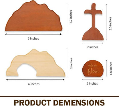 He Is Risen | Empty Tomb Scene Easter Decorations - Natural Wood Christian Decor for Home & Office