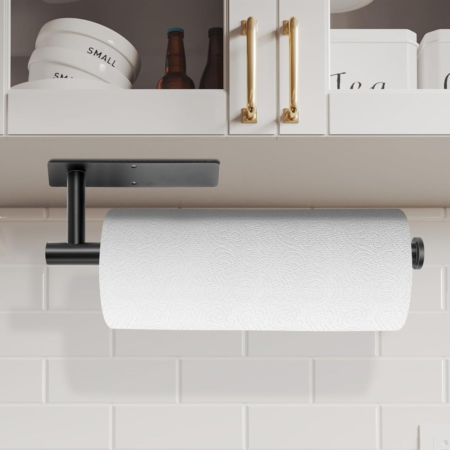 Under Cabinet Paper Towel Holder, Stainless Steel Wall Mount for Kitchen or Bathroom, Adhesive or Drill Mount (2 Pack)