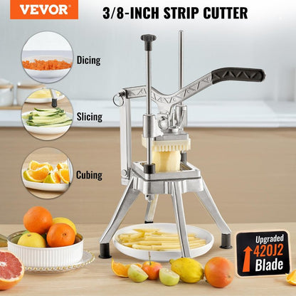 VEVOR Commercial Vegetable Fruit Chopper 3/8″ Blade Professional Food Dicer Kattex French Fry Cutter Onion Slicer Stainless Steel for Tomato Peppers Potato Mushroom Upgrade Style 3/8"