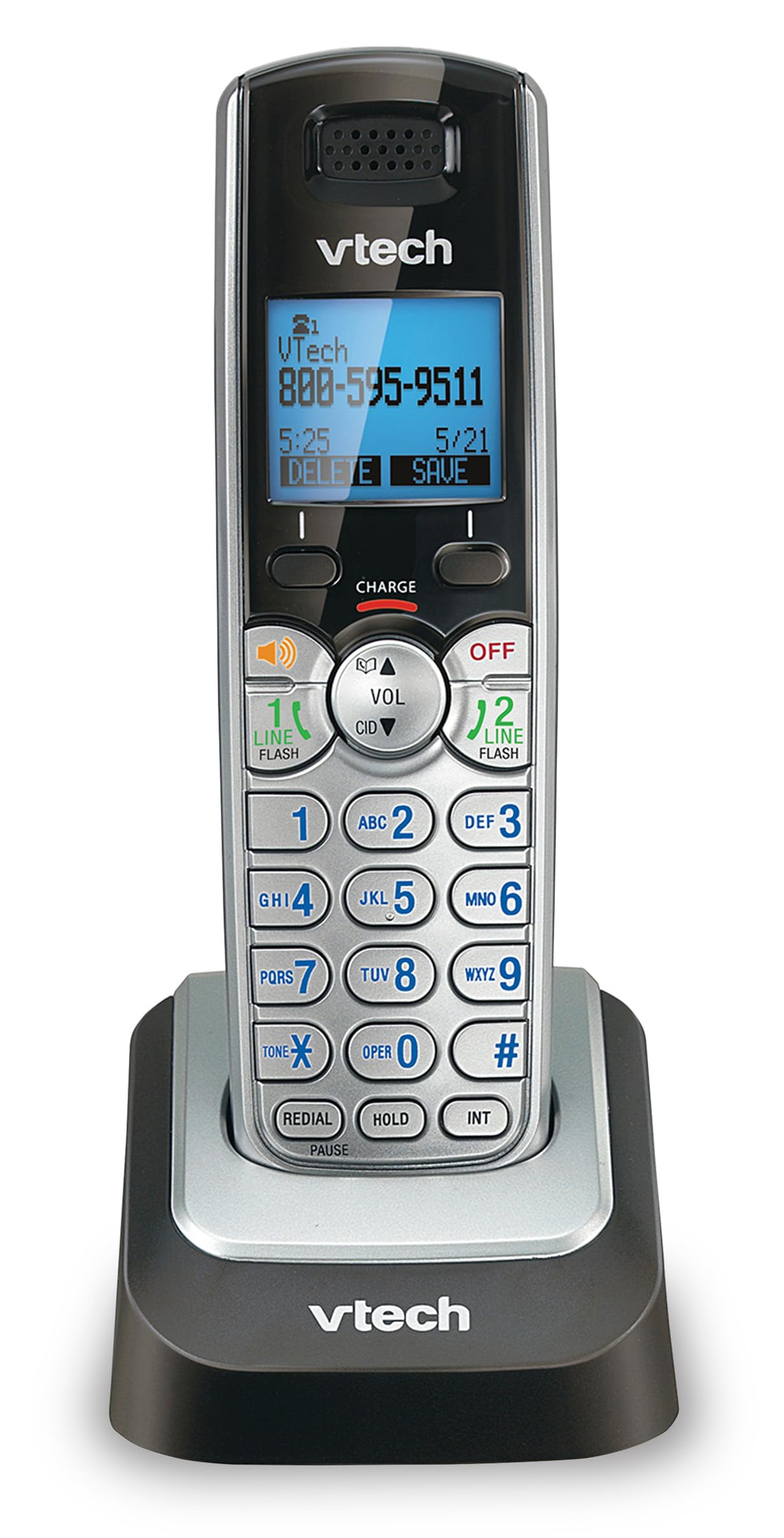 VTech Accessory Handset for DS6151 Series with 2-Line Cordless Phone, Suitable for Small Business or Home, Answering System, Expandable up to 12 Handsets, Intercom, Conference | DS6101 (Black/Silver)