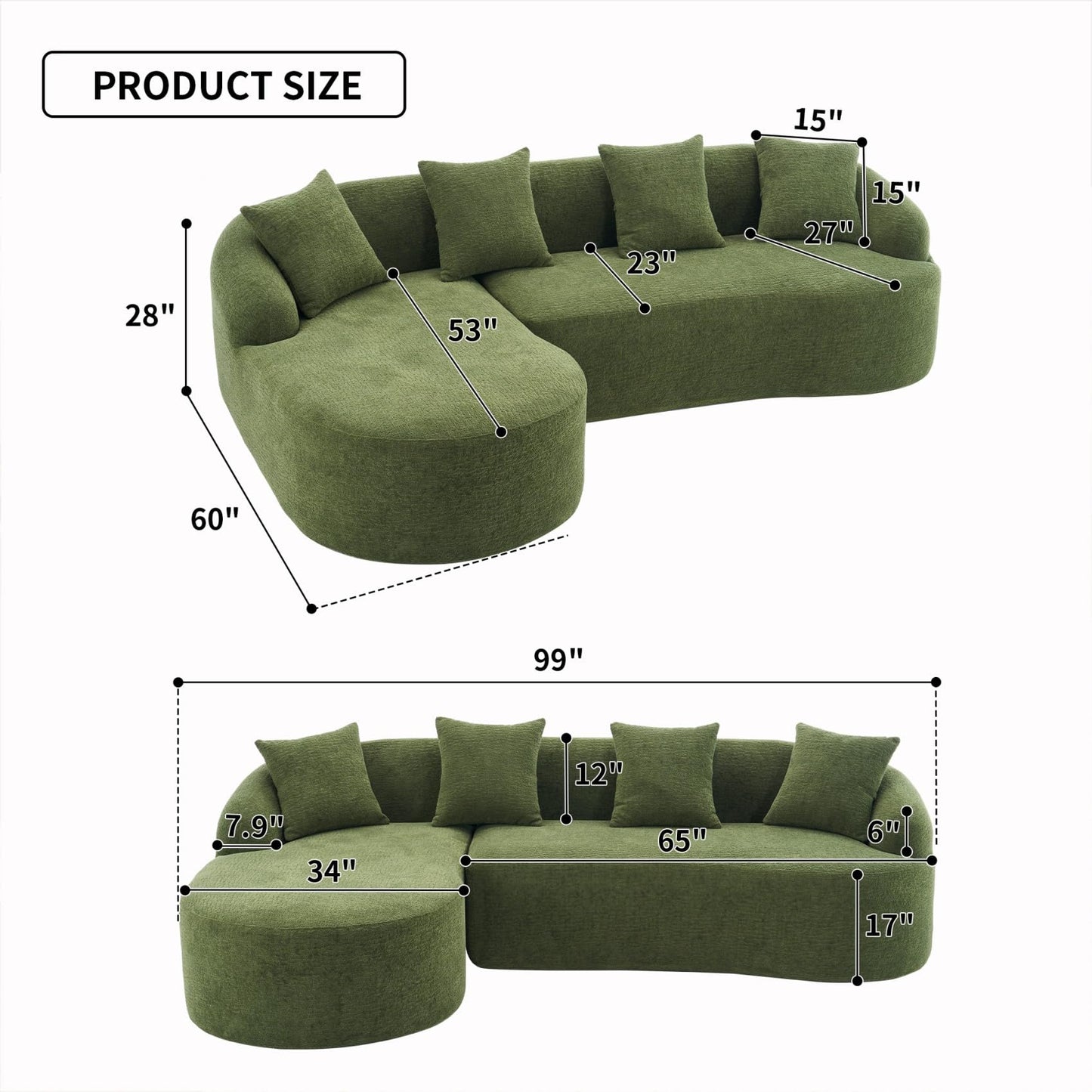 KEIKI L-Shaped Chenille Modular Sectional Couches with Chaise Lounge & 4 Pillows, 3 Seater Oversized Upholstered Luxury Plush Cloud Sofa for Living Room Apartment, Full Sponge Compression