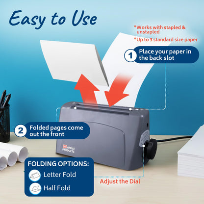 Martin Yale P6500 Paper Folding Machine for Letter Size Paper, Manual Feed Automatic Operation, Desktop Letter Folding Machine with Tri Fold and Half Fold, Handles Up to 1,800 Sheets Per Hour