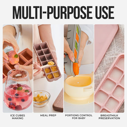 Firgi 1 oz/6 Sections Silicone Ice Cube Freezer Tray with Lid, 100% Food-Grade Platinum Silicone,Leak Resistance & Dishwasher Safe for Baby Food Prep,Breast Milk,Purees - Korean Made, Indie Pink