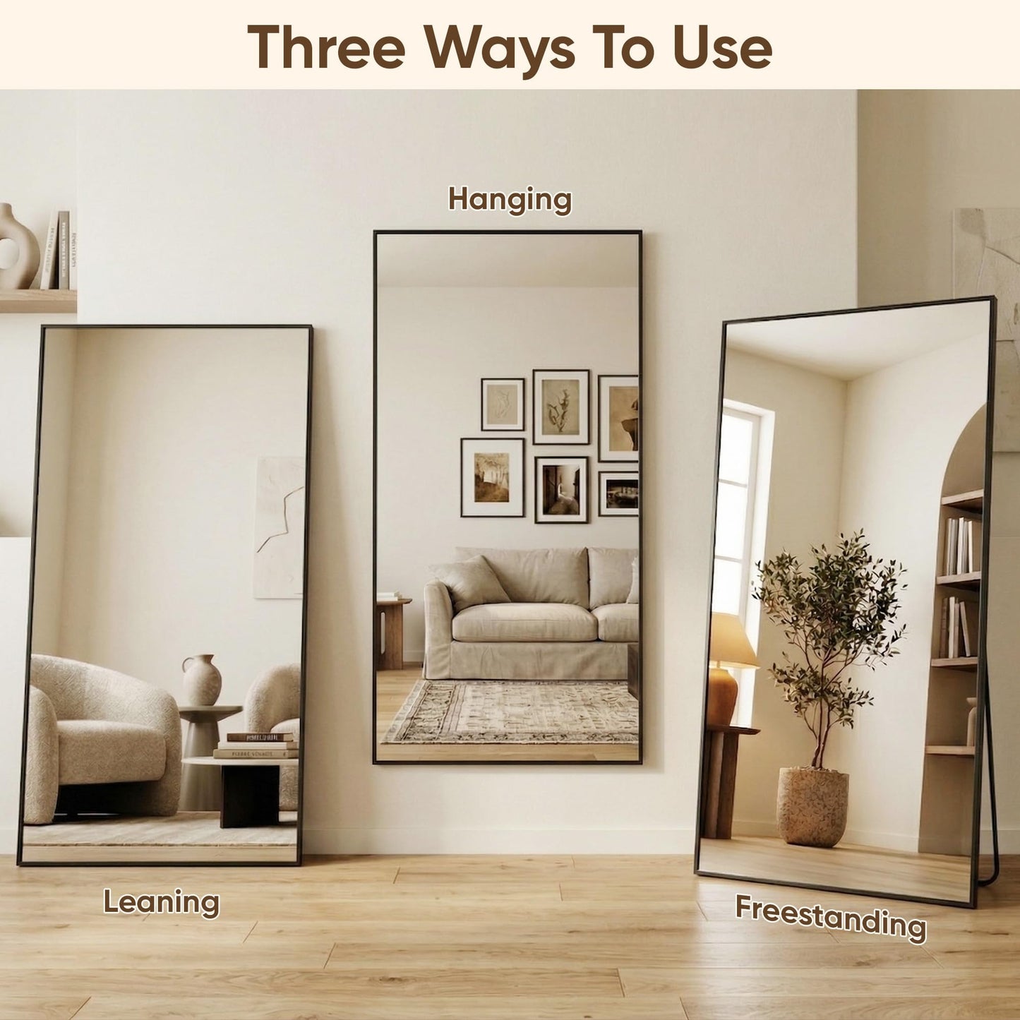 Antok 82''x44'' Full Length Mirror, Shatterproof HD Oversized Floor Mirror with Stand, Aluminum Alloy Frame Leaning Standing or Wall Mounted Mirror for Bedroom Living Room Entryway, Black