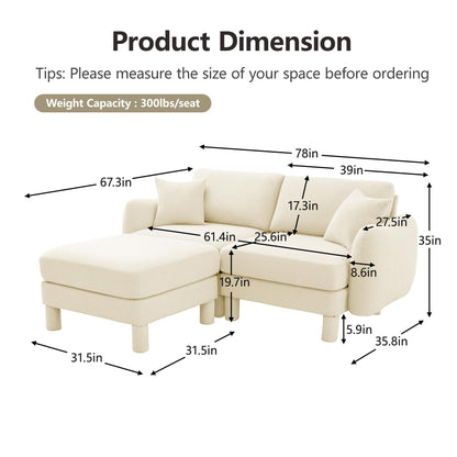 Eafurn 78" Modular Sectional Loveseat Sofa, Comfy L Shaped Sofa Couch, Boucle Chenille Love Seat Modular Sectional Couch with Movable Ottoman for Living Room, Bedroom