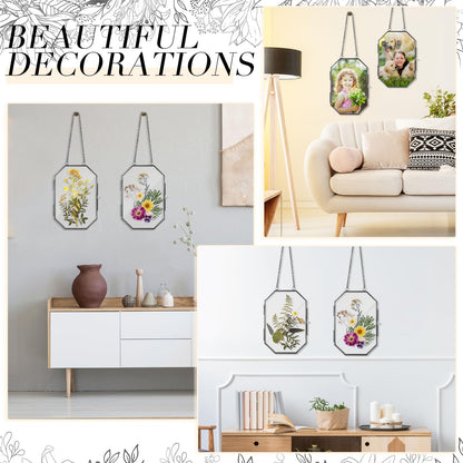Qunclay 2Pcs Pressed Flower Frames Floating Wall Hanging Double Glass Frames with Metal Chain for Display Dried Plant Specimen Picture Pretty Gifts for Mom Friends DIY Handy Craft(Black,4 x 6 Inch)