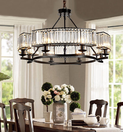 yomay Farmhouse Crytal Chandeliers Dining Room Pendant Light Fixture Black Chandelier with K9 Crystal for Living Room Dining Room Foyer High Ceiling