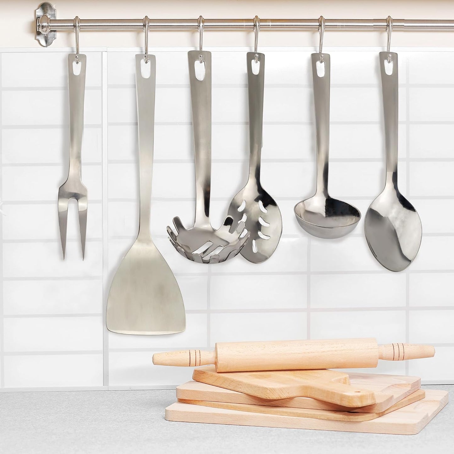 Darware Complete Serving Set, 6-Piece Silver, Includes Pasta Server, Fork, Slotted Spoon, Ladle, Cake/Casserole Server