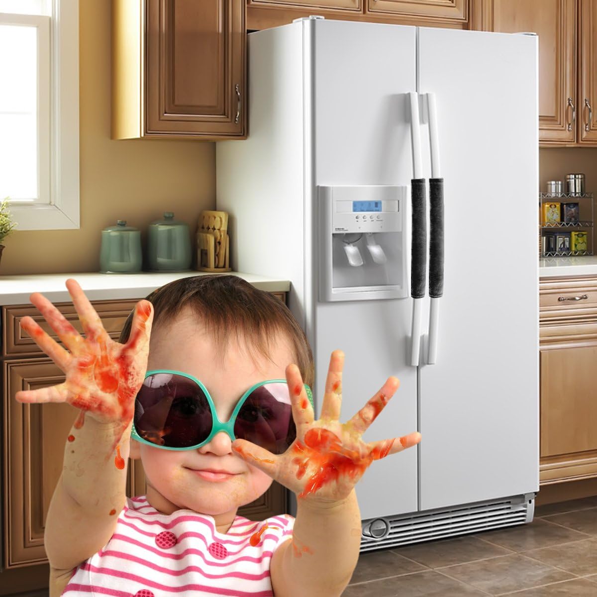 OUGAR8 Refrigerator Door Handle Covers - Keep Your Kitchen Clean from Fingertips, Drips, Food Stains (Black)