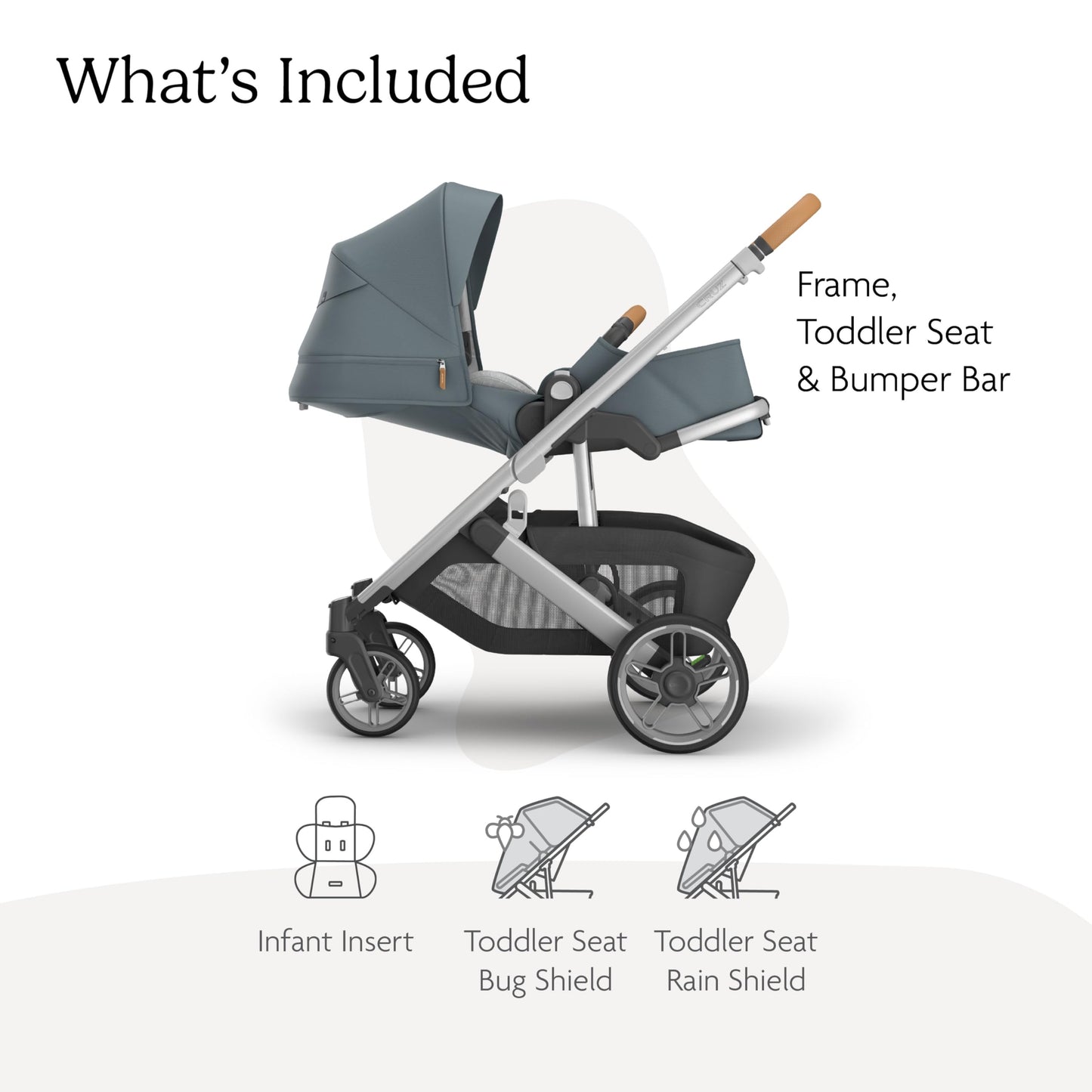 UPPAbaby Cruz V3 Stroller - from Birth + Car Seat Compatible - Full-Size, Reversible Seat - Infant Insert, Bug and Rain Shields Included - Callum (Stone Blue/Silver Frame/Sand Leather)