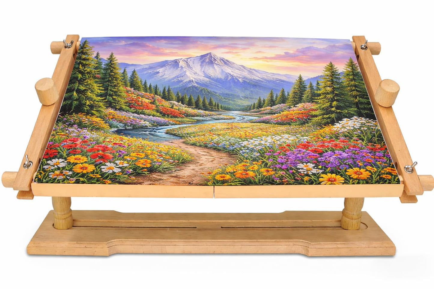 Rotated Table Embroidery Frame Stand - Adjustable Cross Stitch Scroll Frame, Beech Wood Quilting Frame Needlepoint Holder Stretch Bar for Stitching Sewing Craft