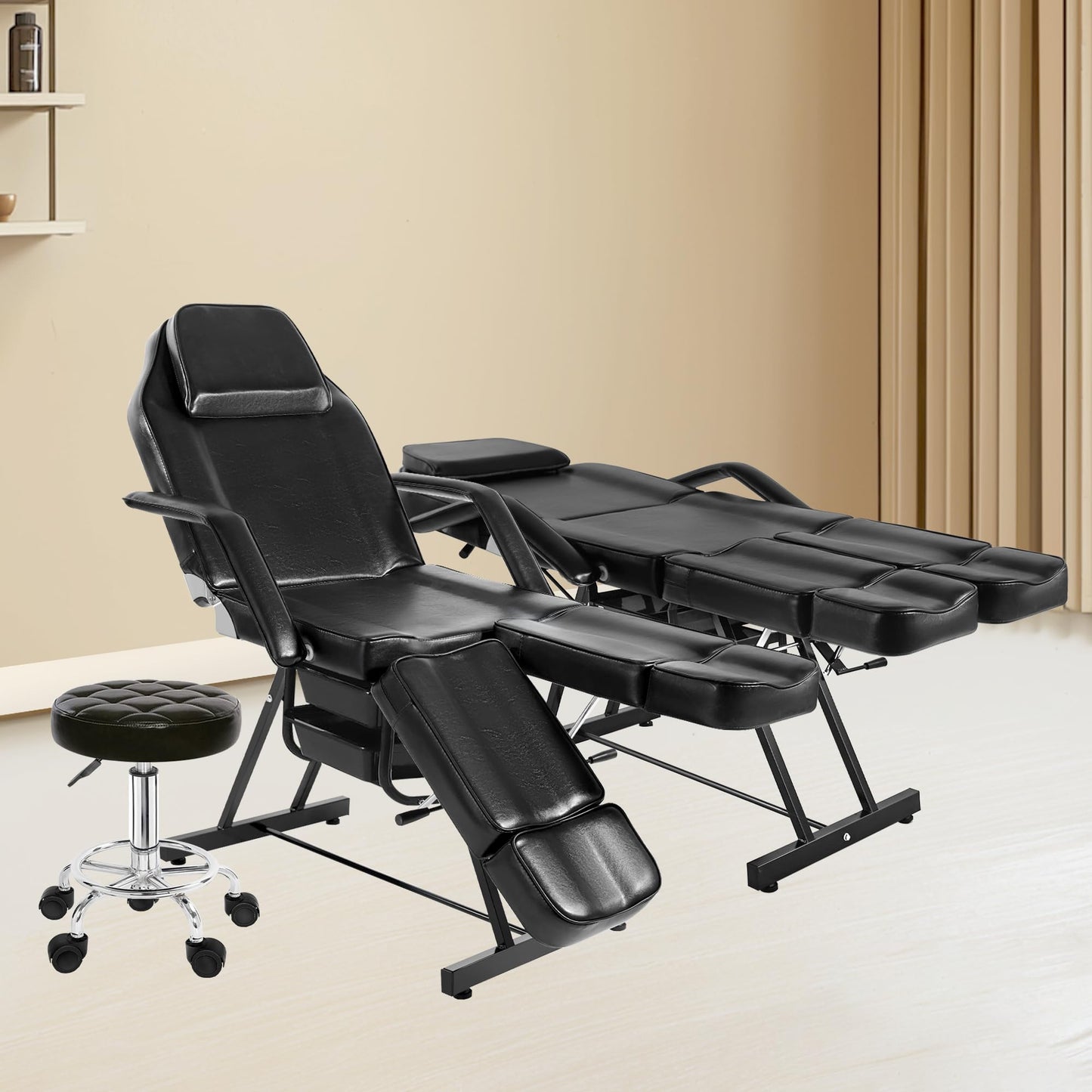 Tattoo Chair for Client, Facial Bed for Esthetician with Hydraulic Stool, Adjustable Massage Table with Split Legs Design, Professional Tilting Beauty Lash Spa Artist Salon Waxing Barber Equipment