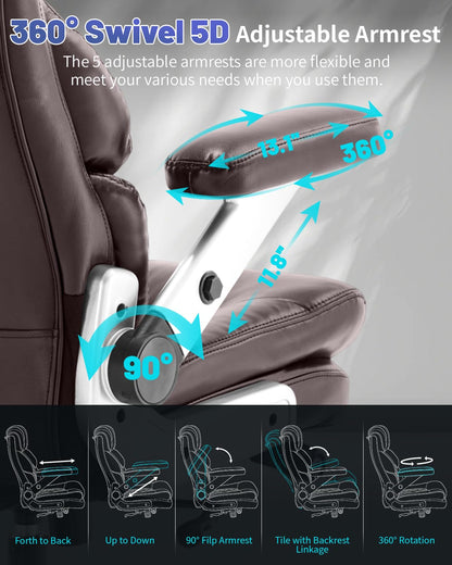 800LBS Big and Tall Office Chair for Heavy People, Heavy Duty Executive Chair with High Back, Extra Wide Seat and Adjustable Lumbar, Large Computer Desk Chair with 5D Flip Arms for Home Office