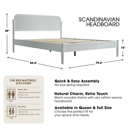King Size Frame Solid Wood Platform Bed, Headboard & Footboard, 12 Durable Slatted Base, Metal Legs, No Box Spring Needed, Anti-Slip & Noise-Free, Easy Assembly, Pure White Finish JMK-39