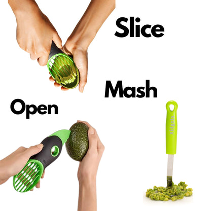 2pc Avocado Tool Set in Box - 3-in-1 Avocado Slicer with Cutter & Pit Remover + Mini Masher - Kitchen Utensil Gift Set for Guacamole Lovers by Xidgets (Zippy Green/Zippy Green)