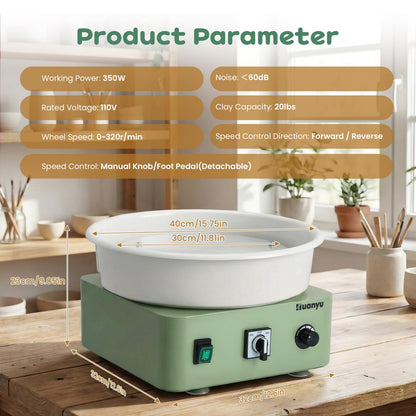 Huanyu Tabletop Pottery Wheel Machine for Adults 12" Bat System Manual & Foot Pedal Control Electric Ceramic Wheel Forming Machine Art Clay DIY Sculpting Tool Kit