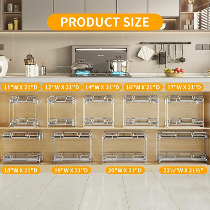 QUYUWU 2-Tier Kitchen Cabinet Pull Out Cabinet Organizer,Shelf and Drawer Organizer Slide Out Pantry Storaqe Basket in Multiple Sizes (17" W x 21" D)