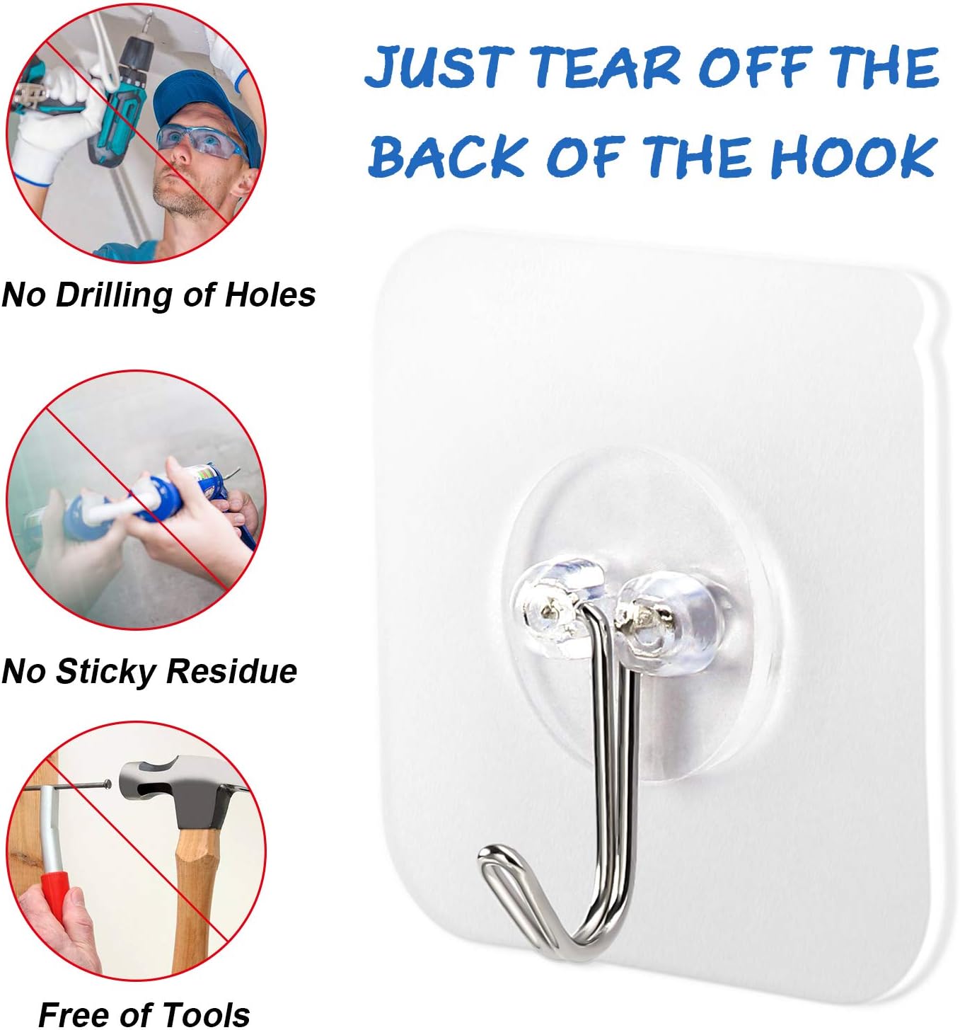 AROIC 58 Packs Adhesive Hooks for Hanging - Heavy Duty Self Adhesive Wall Hooks 20 lbs (Max)