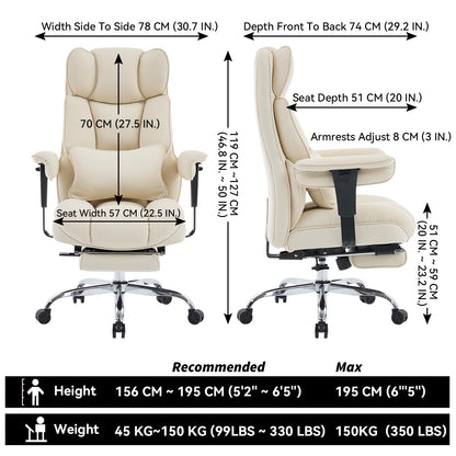 Efomao Big and Tall Office Chair with Footrest - Breathable Mesh Executive Chair, Heavy Duty Computer Desk Chair for Home Office, Ergonomic Lumbar Support & Reclining Mesh Gaming Chair, Beige