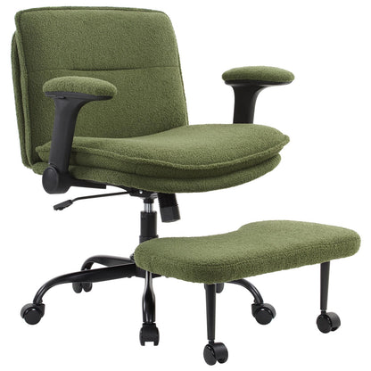 IWMH Cross Legged Office Chair with Flip-up Armrests for ADHD, Extra Wide Seat Criss Cross Desk Chair with Stretchable Footrest & Wheels for Adults, Ergonomic Meditation Chair for Home Office (Green)