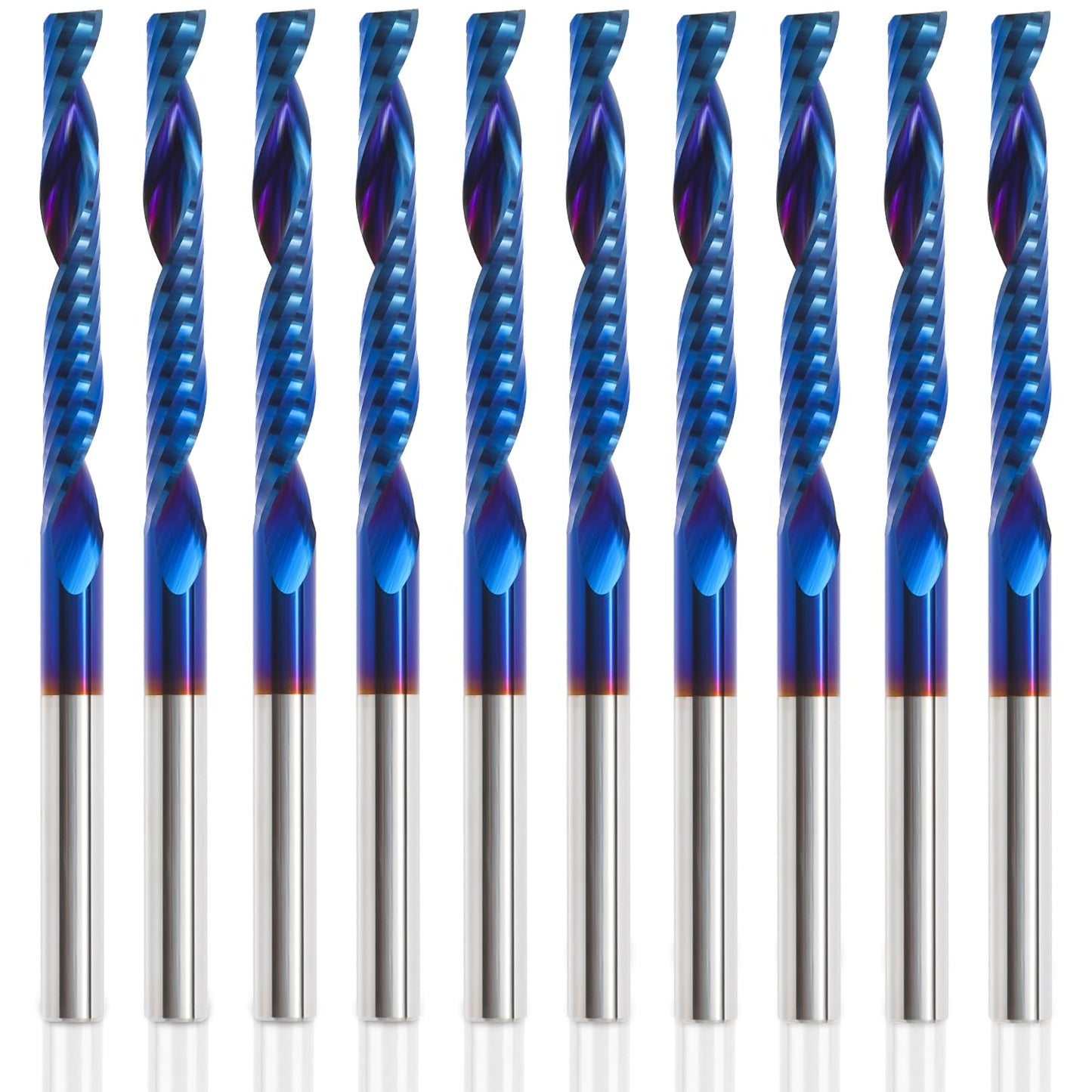 HQMaster 10 Pack O Flute CNC Router Bit 1/8” Shank Spiral Upcut Router Bit Single Flute End Mill Set Milling Cutter 1/8" Cutting Dia Tungsten Carbide Engraving Tool for MDF Acrylic PVC Wood Board