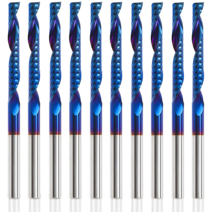 HQMaster 10 Pack O Flute CNC Router Bit 1/8” Shank Spiral Upcut Router Bit Single Flute End Mill Set Milling Cutter 1/8" Cutting Dia Tungsten Carbide Engraving Tool for MDF Acrylic PVC Wood Board