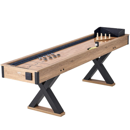 VEVOR Shuffleboard Table, 9 ft Shuffleboard for Family Game Rooms, 2 in 1 Shuffleboard and Bowling Combo Game Set, with Scratch-Resistant Playfield, Legs, 8 Pucks, Bowling Set, Wax, and Table Brush