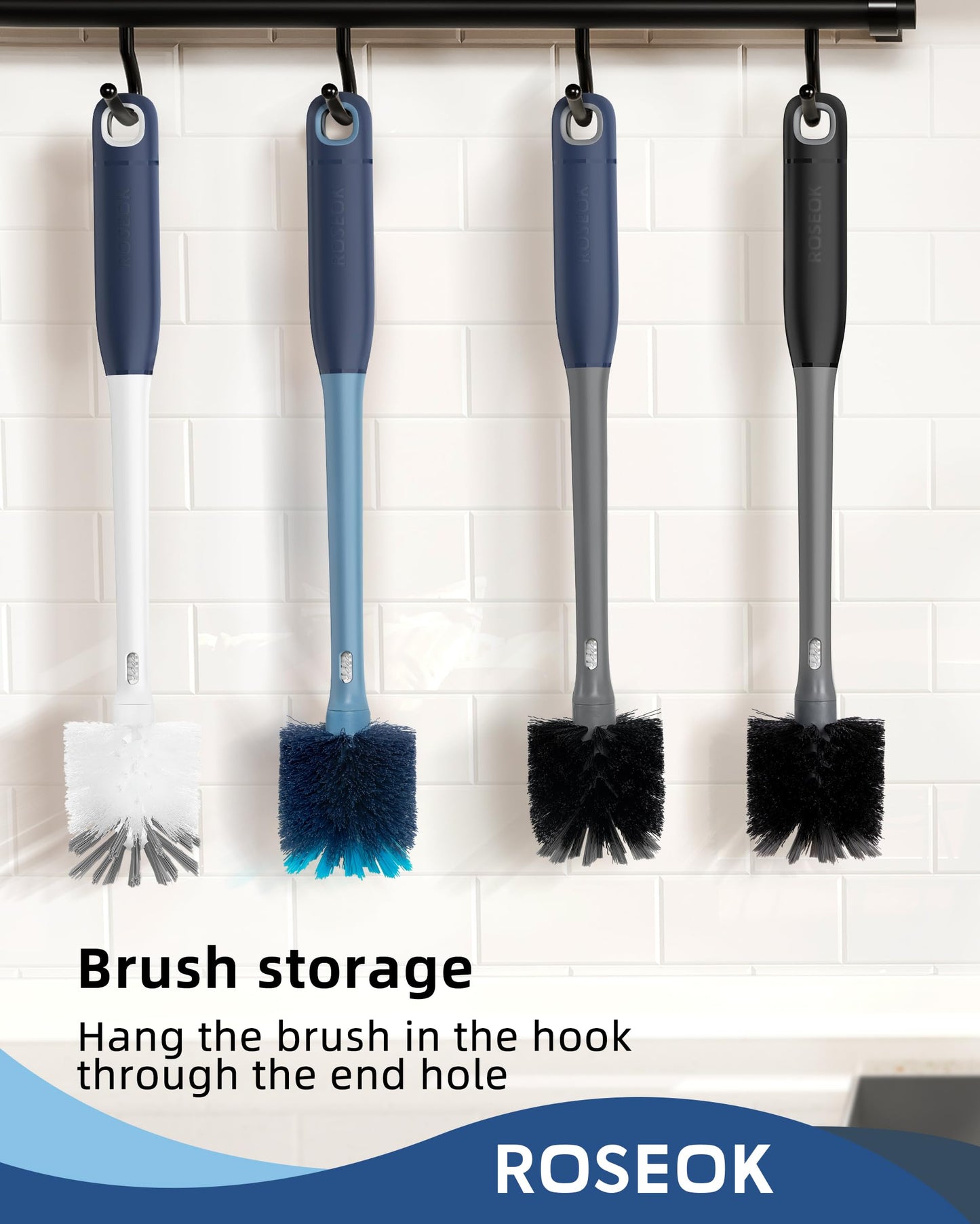 ROSEOK 2 in 1 Long Handle Bottle Brush with Straw Brush for Cleaning Glass, Sports Bottle, Coffee Mug, Black, 1 Pack