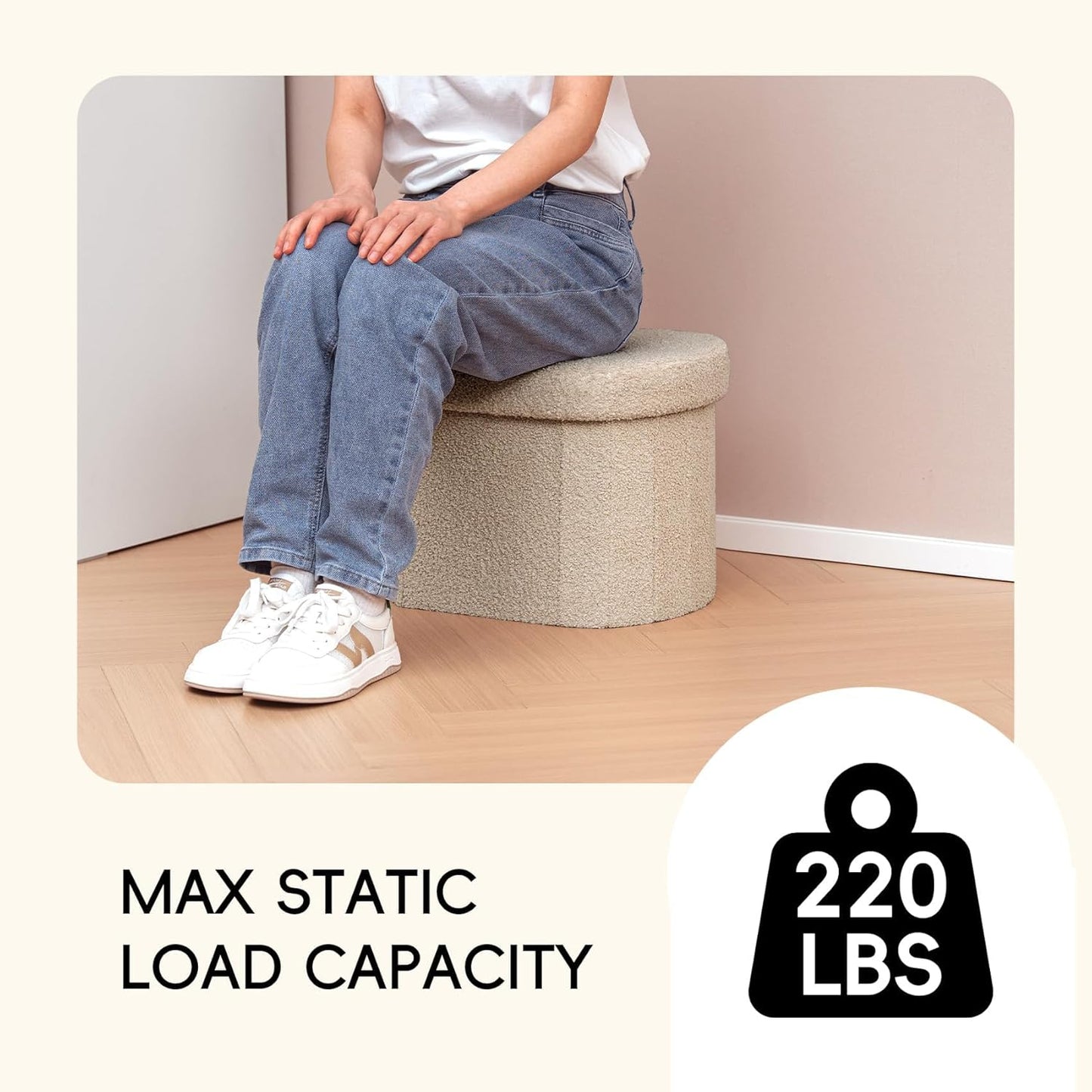 16.1"x12.2"x12.2" PINPLUS Storage Ottoman Boulce Tufted Folding Small Ottomans Bench Foot Rest with Storage (Beige)