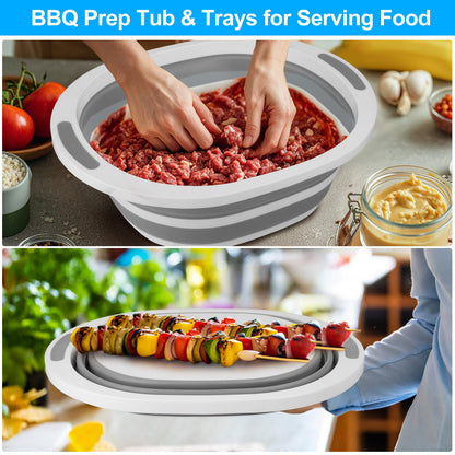 Collapsible Wash Basin, 7.5L Dish Tub Sink Basin Folding Dish Pans for Kitchen Sink, 2-in-1 Dishpan + Cutting Board, Portable Sink Dish Basin for Camping BBQ Prep Tub Washing Bin Bucket for Cleaning