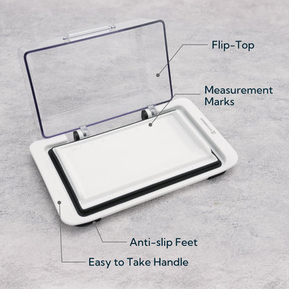 KITCHENDAO Airtight Flip-Top Butter Dish with Lid for Countertop and Refrigerator, Butter Keeper, Plastic Butter Holder Tray for 2 Sticks East Coast/West Coast/European Style/ Kerrygold Butter