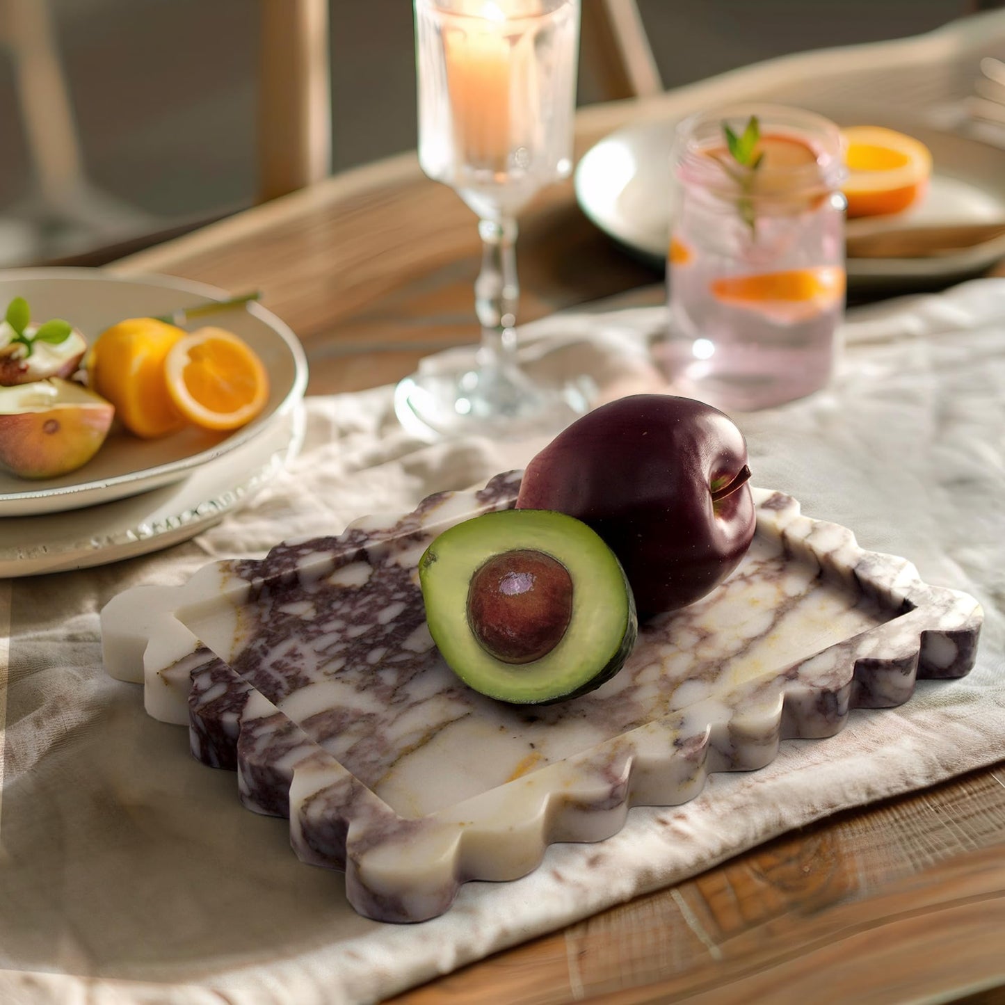 YMXYJM Genuine Calacatta Viola Scalloped Marble Tray, Real Natural Marble Stone Tray, Luxury Decorative Trays for Bathroom, Dresser, Vanity, Kitchen, Home Decor, 10.6" x 8", Calacatta Viola Purple