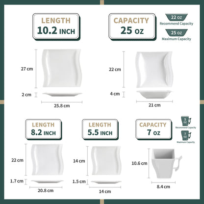 MALACASA 30 Piece Ivory White Dinnerware Sets Bundle with 26 Piece Plates and Bowls Sets, Series FLORA