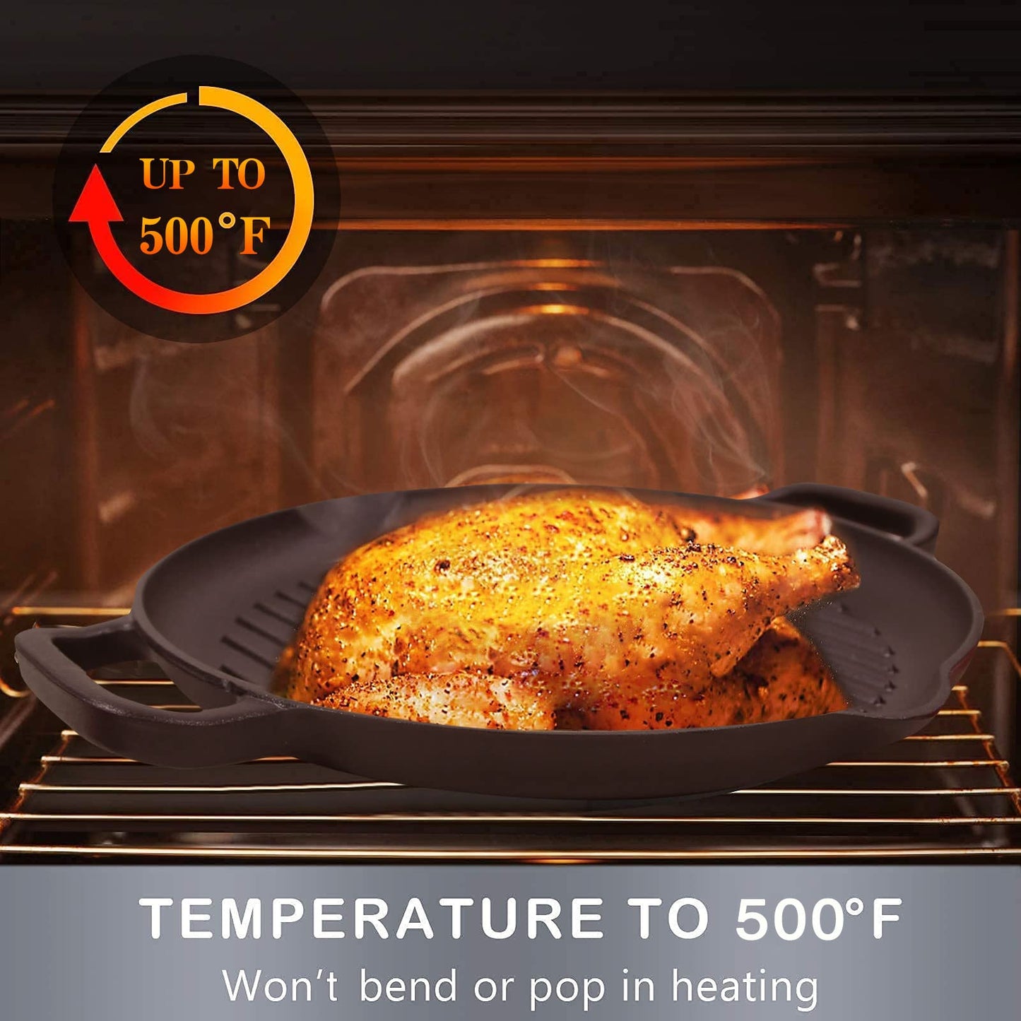 Cast Iron Grill Pan, 12.6 inch Griddle Pan with Dual Handles, Pre-Seasoned Heavy-Duty Cast Iron Skillet for Stovetop, Oven, Indoor & Outdoor BBQ Use